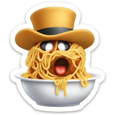 A spaghetti wearing a top hat or fedora willfully puking meatballs  sticker