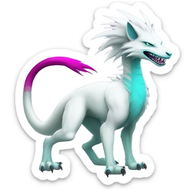 White badass elegant wild beautiful natural cute badass epic anthro modern albino sergal-vernid-creature with cyan mane and magenta eyes with cyan edgy stripes, full body sticker