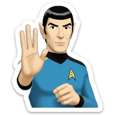 Spock making the Vulcan salute in Starfleet blue uniform (Star Trek) sticker