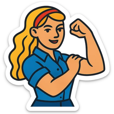 strong blond woman flexing sticker