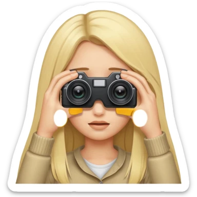 blonde cartoon girl taking picture camera in front of her face long hair over both eyes sticker