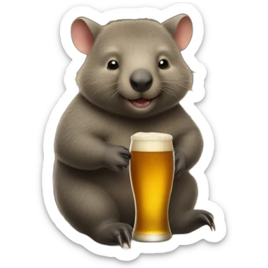 a wombat sitting at a bar with a beer sticker