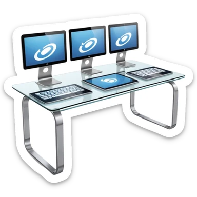 media agency, table with laptops sticker