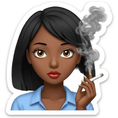 Black hair girl with long eyelashes smoking a blunt sticker