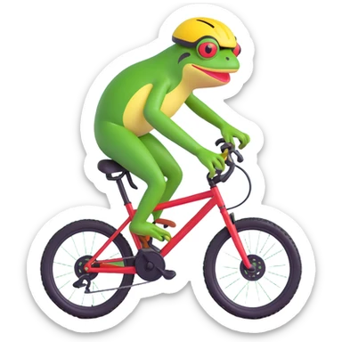 Add a helmet to the frog riding a full suspension mountain bike, keep the 3D emoji style, with no background. sticker