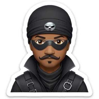 african-american mustache mercenary black asymmetrical eyepatch ninja hacker terminal command center sticker