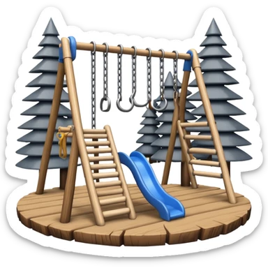 Playground with metal monkey bars and wood stepping logs sticker
