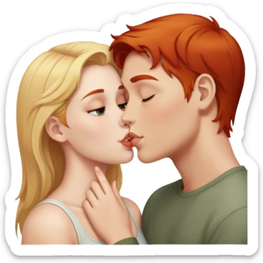 Blonde girl kissing redhead boy  sticker
