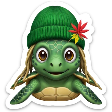 Sea turtle, smokin weed. wearing a rasta beanie with dreads. sticker