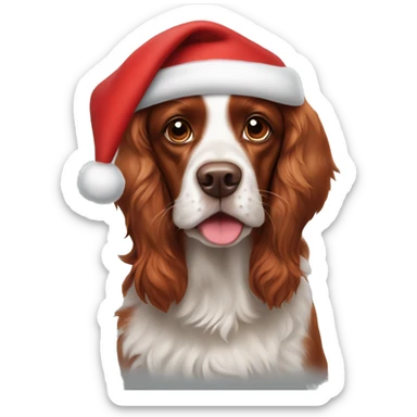 Red dog spaniel happy with Santa hat  sticker