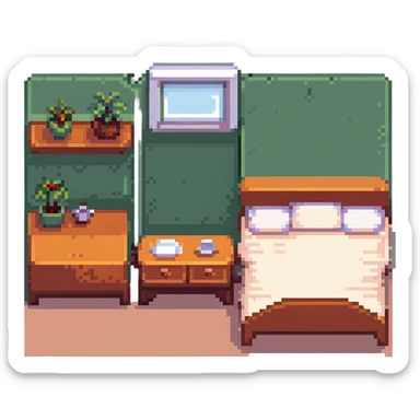 tiny cute bedroom with pink decor, plushies, cute lamp, small cozy bed sticker