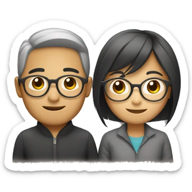 Asian couple boy with glasses  sticker