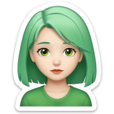 girl with green color hair clip, white hair. sticker
