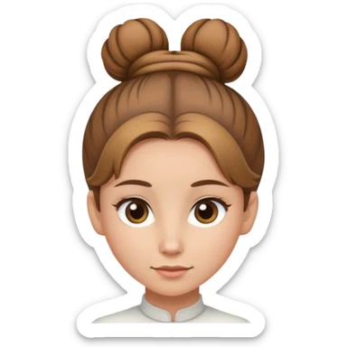 Light brown hair, light brown eyed female with one bun on the top center of her head sticker