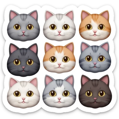 4 different coloured short haired cats including; a dark brown and white cat, and a dark grey and white  sticker