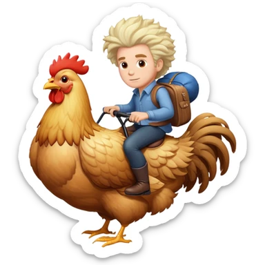 White man with huge hair riding on chicken sticker