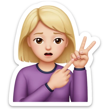 blushing holding up middle finger in one hand and choking self with other sticker