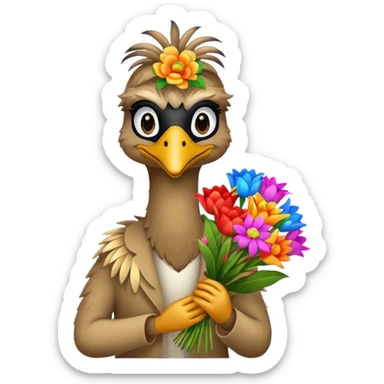 Emu holding flowers  sticker