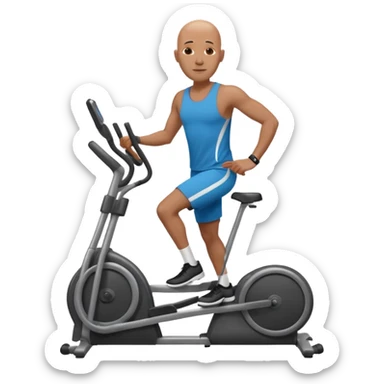 bald African American man on elliptical machine sticker
