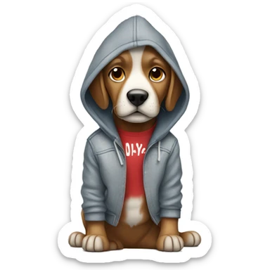 Dog wearing a hoodie gray a Jean and shoes color red sticker