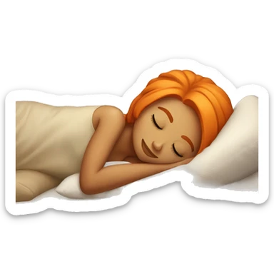 Tan girl with orange hair sleeping on pillow in bed sticker