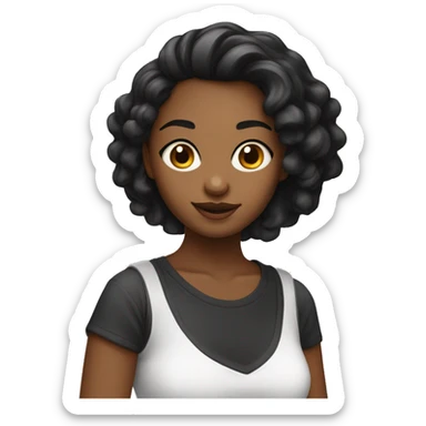 Una chica de cabello negro y liso con una camiseta blanca  sticker