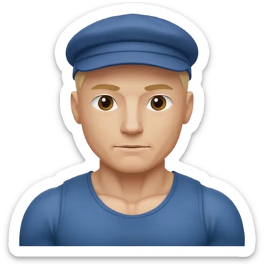 Homme fort blond chauve casquette sticker