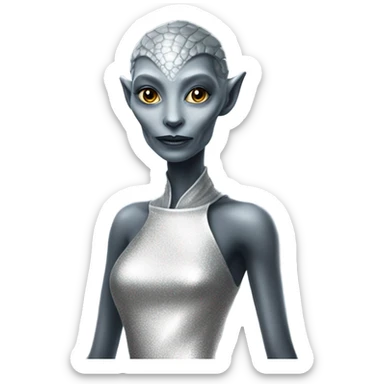 alien reptilian woman in silver dress sticker