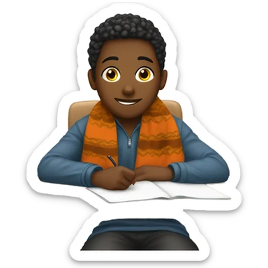 Teen wearing fall blanket sitting at school desk sticker