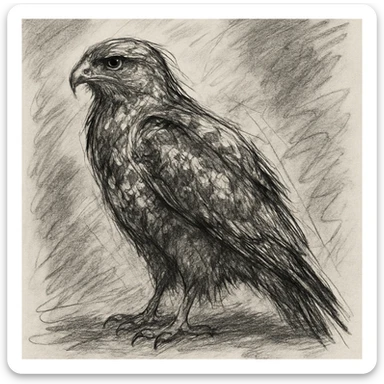 common buzzard standing in profile, hand-drawn sketch style sticker