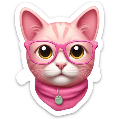 cute pink cat with retro glasses sticker