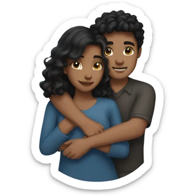black hair girl with wavy hair hugging brunette boy lovingly couple sticker