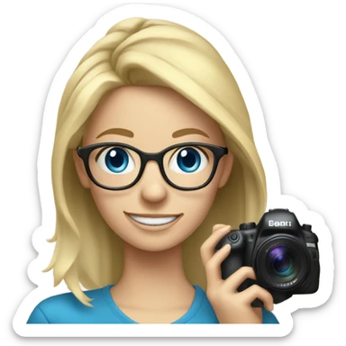 Real blonde girl with glasses smiling blue eyes taking pictures with a camera  sticker