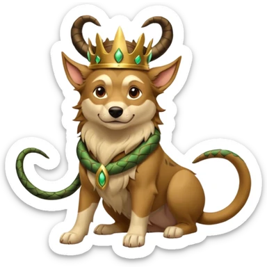 loki god of mischief as a dog. he as snakes. he wears a horned crown dynamic pose sticker