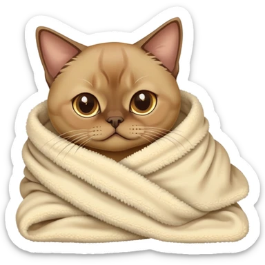 Burmese cat wrapped in a blanket  sticker