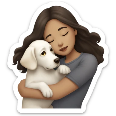 long dark brown hair girl cuddling a cute white Labrador  sticker