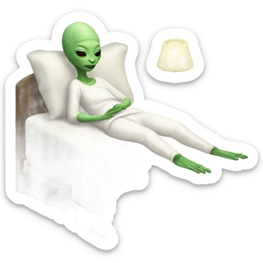 Reptilian alien woman, in white in pajamas, sleeping to bed sticker