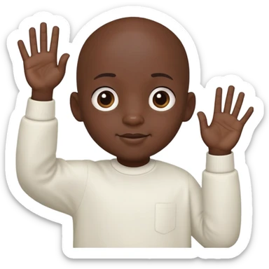 Little black bald boy waving a no finger sticker