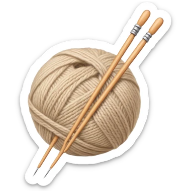 ball of beige mohair wool with knitting needles sticker