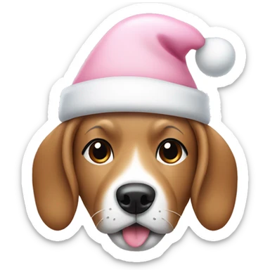 Dog with light pink Christmas hat and white bone in mouth sticker
