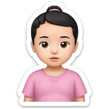 baby black hair tied on both sides, pink shirt sticker