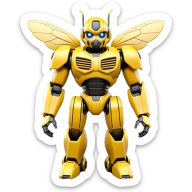 Clean 3D printable robotic bumblebee character, Bumblebee Transformers inspired design sticker