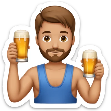 Emoji beauf avec un coupe de cheveux mulet, un ventre rond, un débardeur et une bière dans la main sticker