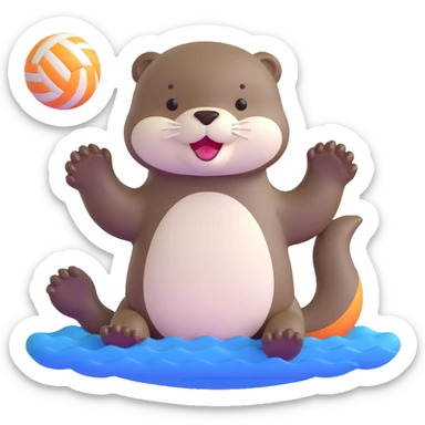 kawaii otter floating on water holding a volleyball with two paws sticker