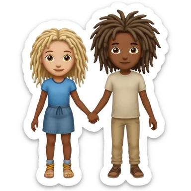 darkskin girl and lightskin boy with dreads holding hands  sticker