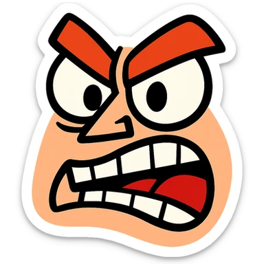 An angry face or tilt grimace, exaggerated features, bold lines sticker