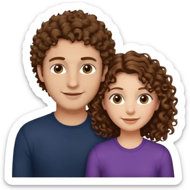 Açık kumral saçlı ela gözlü beyaz tenli erkek ve saçları koyu kahverengi ,kıvırcık saçlı kız yan yana gülümsüyor sticker