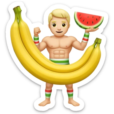 banana as superhuman. add watermelons in background  sticker