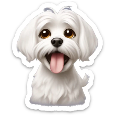 playful maltese with brown ears sticking out tongue sticker