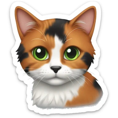 Calico cat with green eyes and orange, gray, and black fur sticker